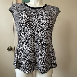Worthington Sleeveless Blouse Top XL Stretch Black Cheetah Animal Print